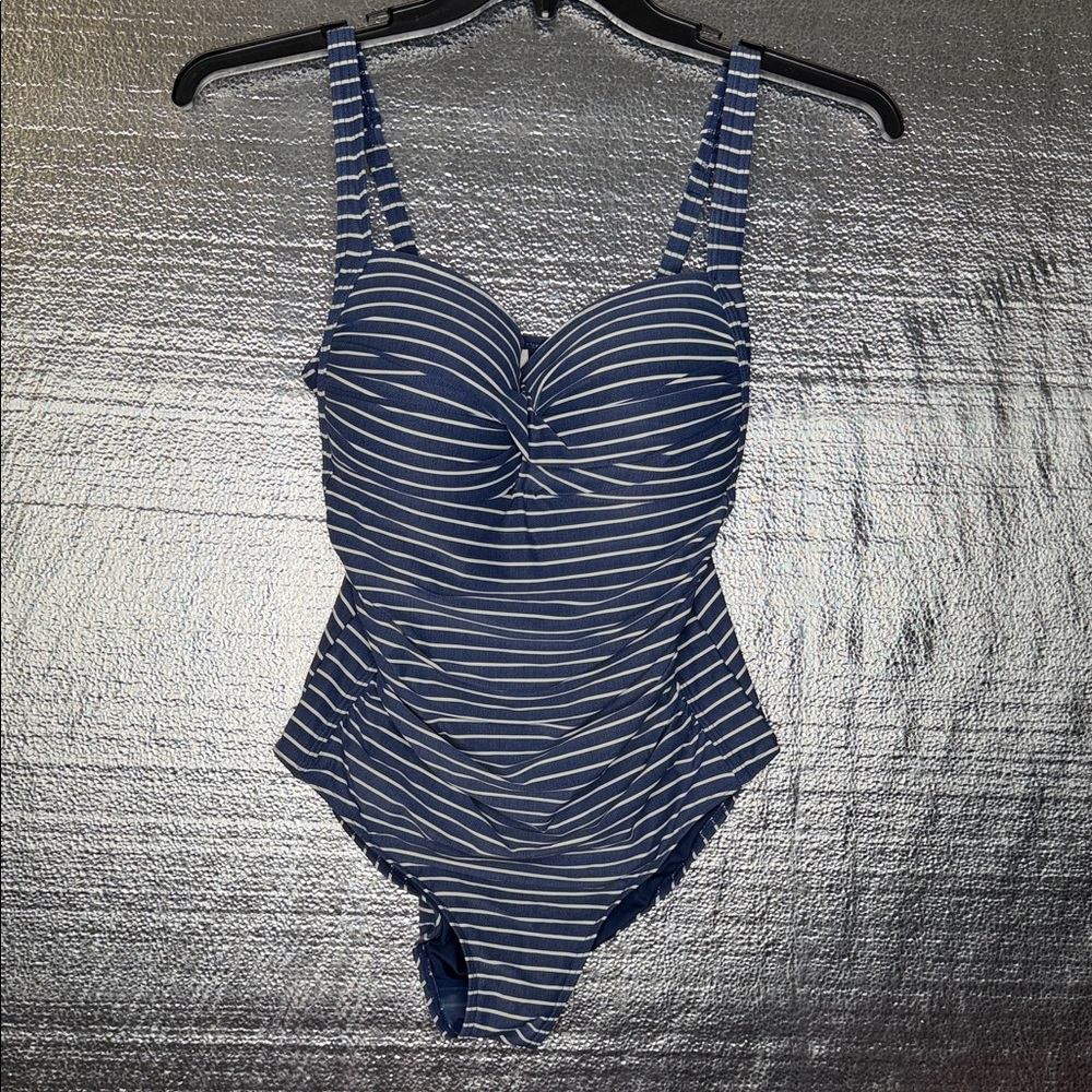Navy and White Striped Swimsuit